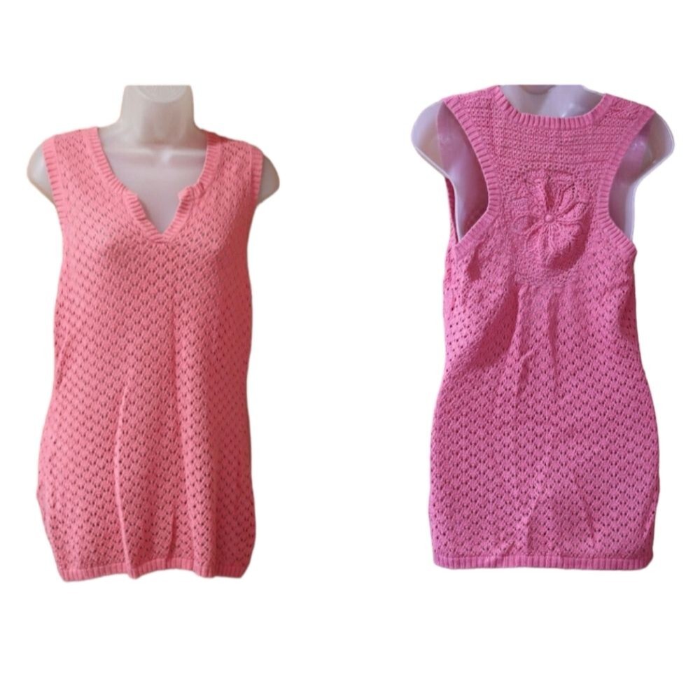 Athleta Pink Crochet Tank Top Mandalla Back Vneck Large